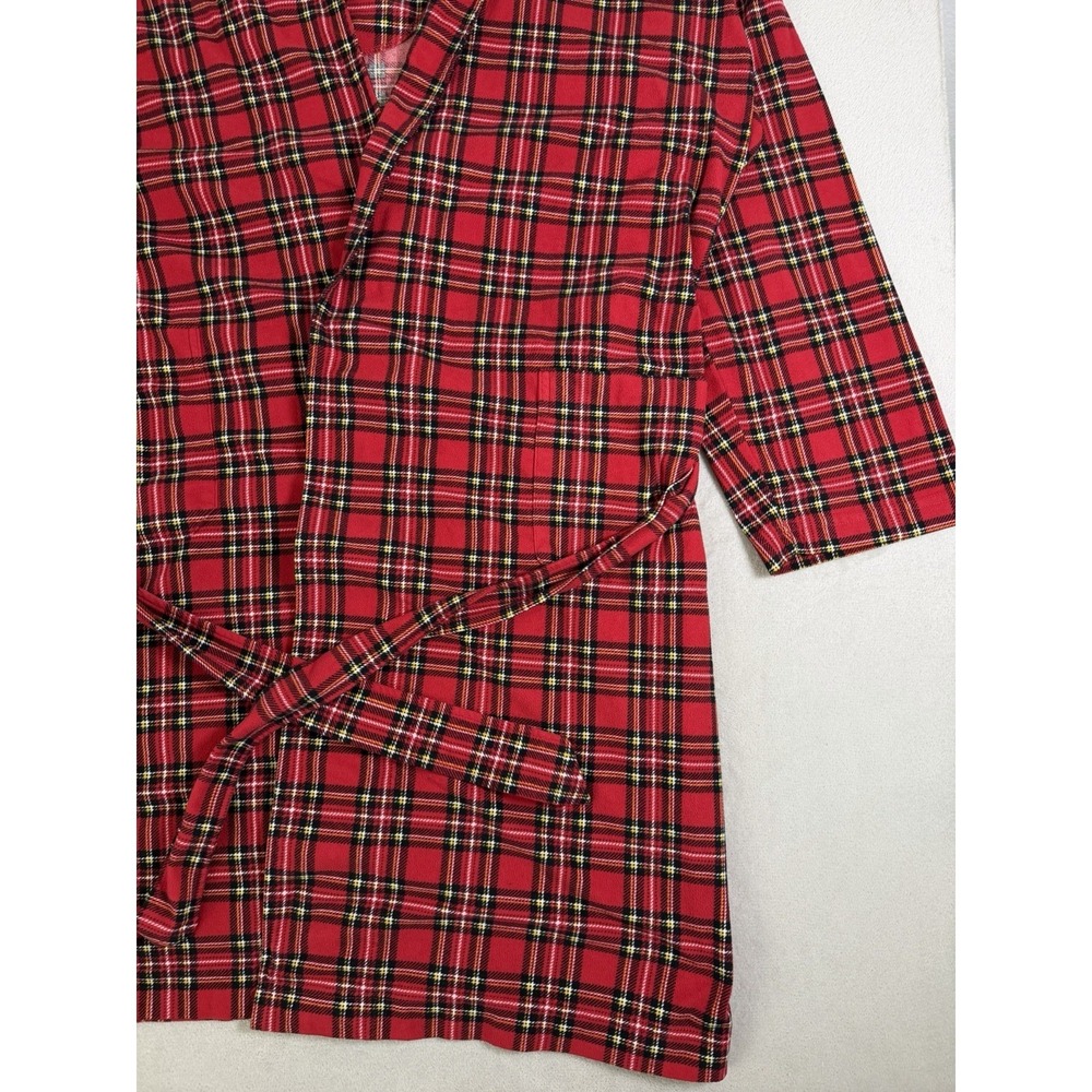 Tommy Hilfiger Bathrobe One Size Red Tartan Plaid Belted Lounge Robe - Picture 10 of 16